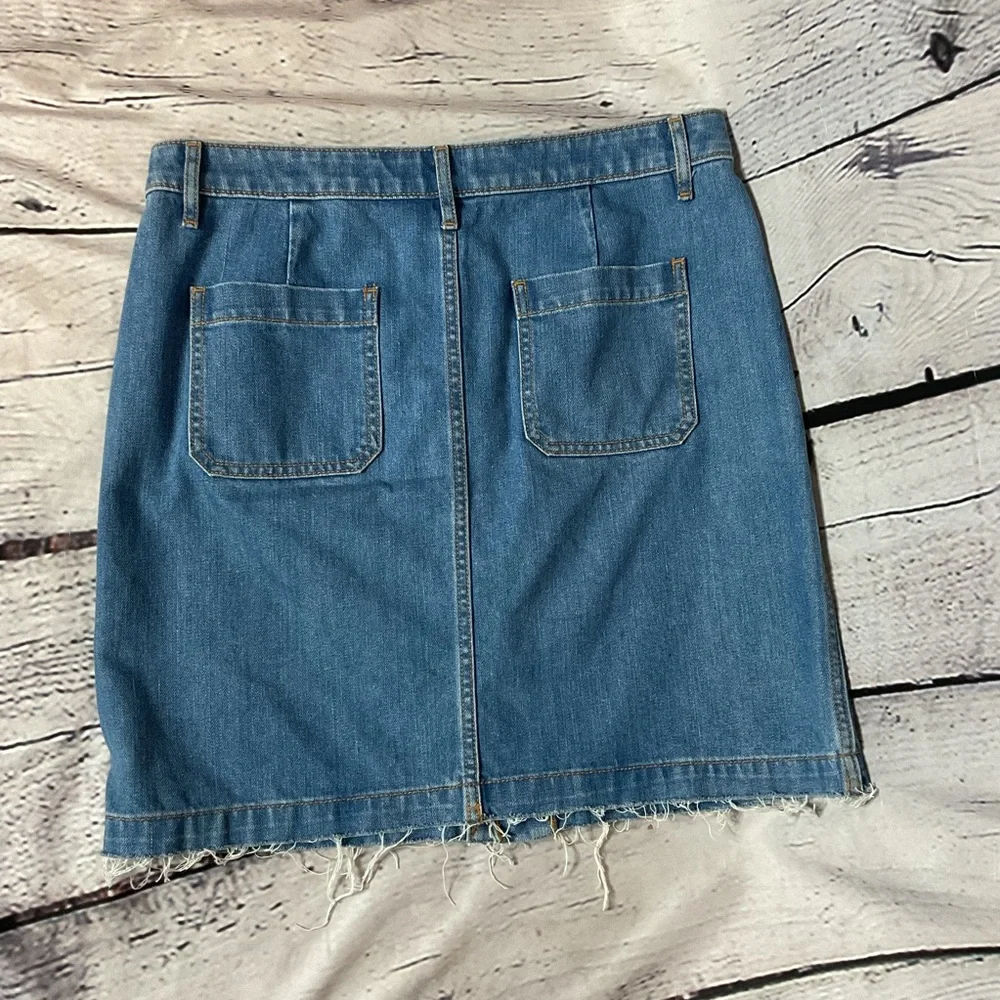 LOFT Outlet Button Front Denim Skirt Closure Raw Hem Cotton 6